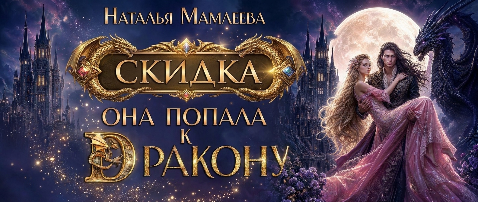 сделай светлый баннер, слева первая картинка, справа вторая картинка, и между ними надпись на русском языке: Продолжение книги "Она попала к дракону!" УЖЕ НА ЛИТГОРОД