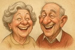Веселая пожилая пара в карикатуре