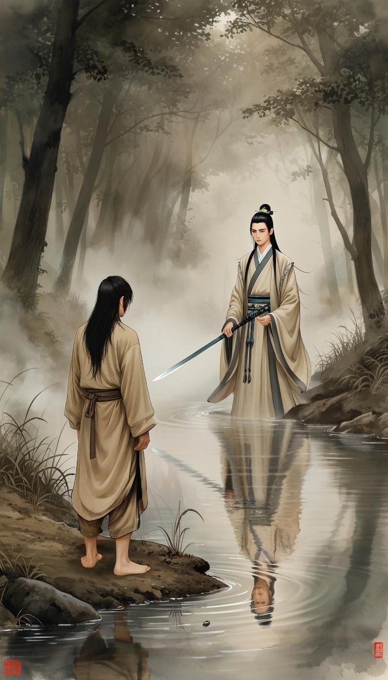 Двое юношей на берегу ручья