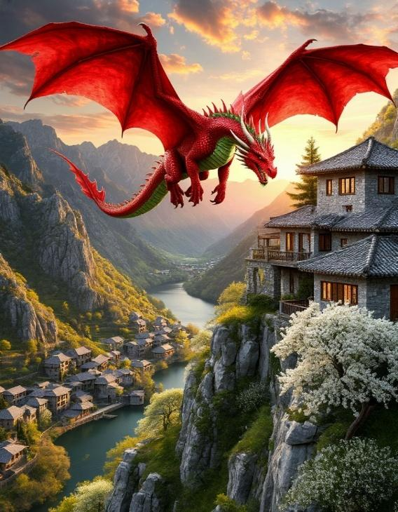 Красный дракон в небе